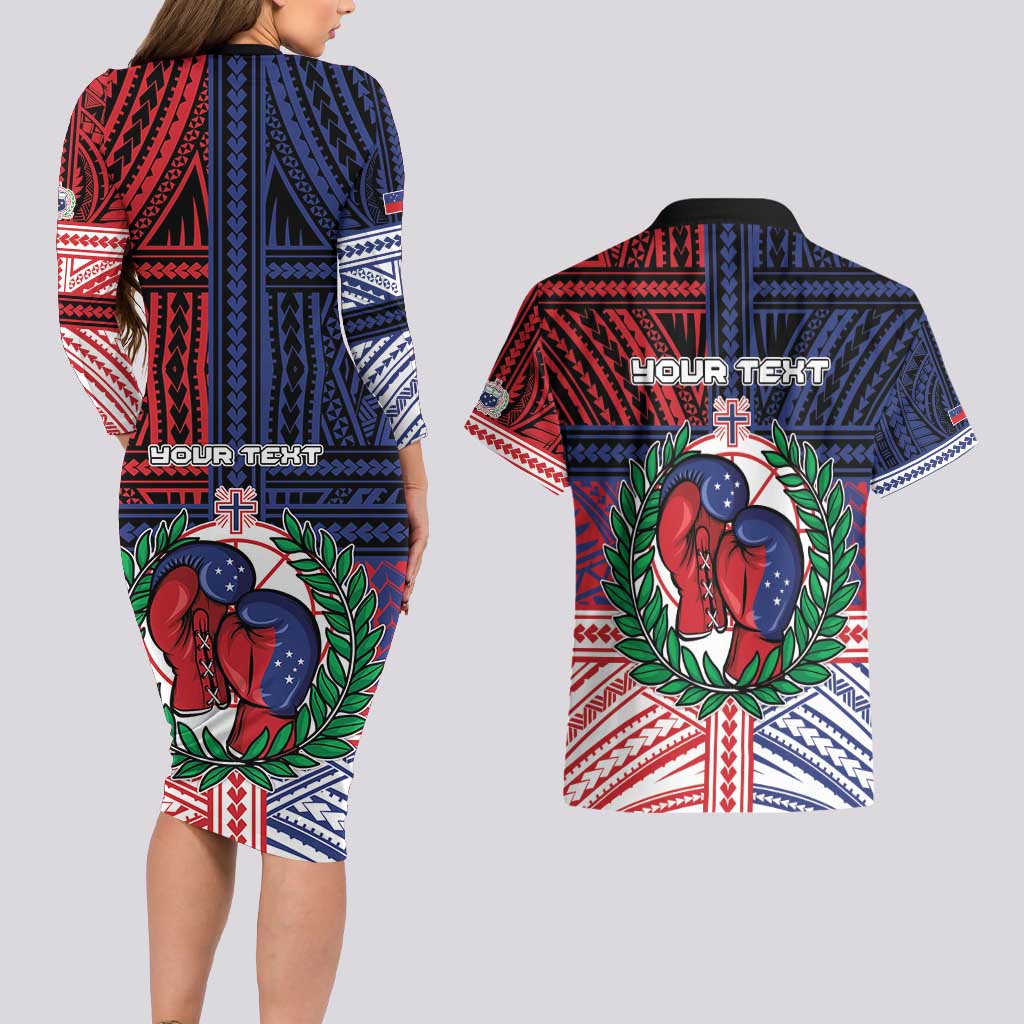 Personalised Samoa Boxing Couples Matching Long Sleeve Bodycon Dress and Hawaiian Shirt Samoan Boxer Funny Style DT05 - Polynesian Pride