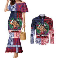 Personalised Samoa Boxing Couples Matching Mermaid Dress and Long Sleeve Button Shirt Samoan Boxer Funny Style DT05 Red - Polynesian Pride