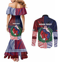 Personalised Samoa Boxing Couples Matching Mermaid Dress and Long Sleeve Button Shirt Samoan Boxer Funny Style DT05 - Polynesian Pride