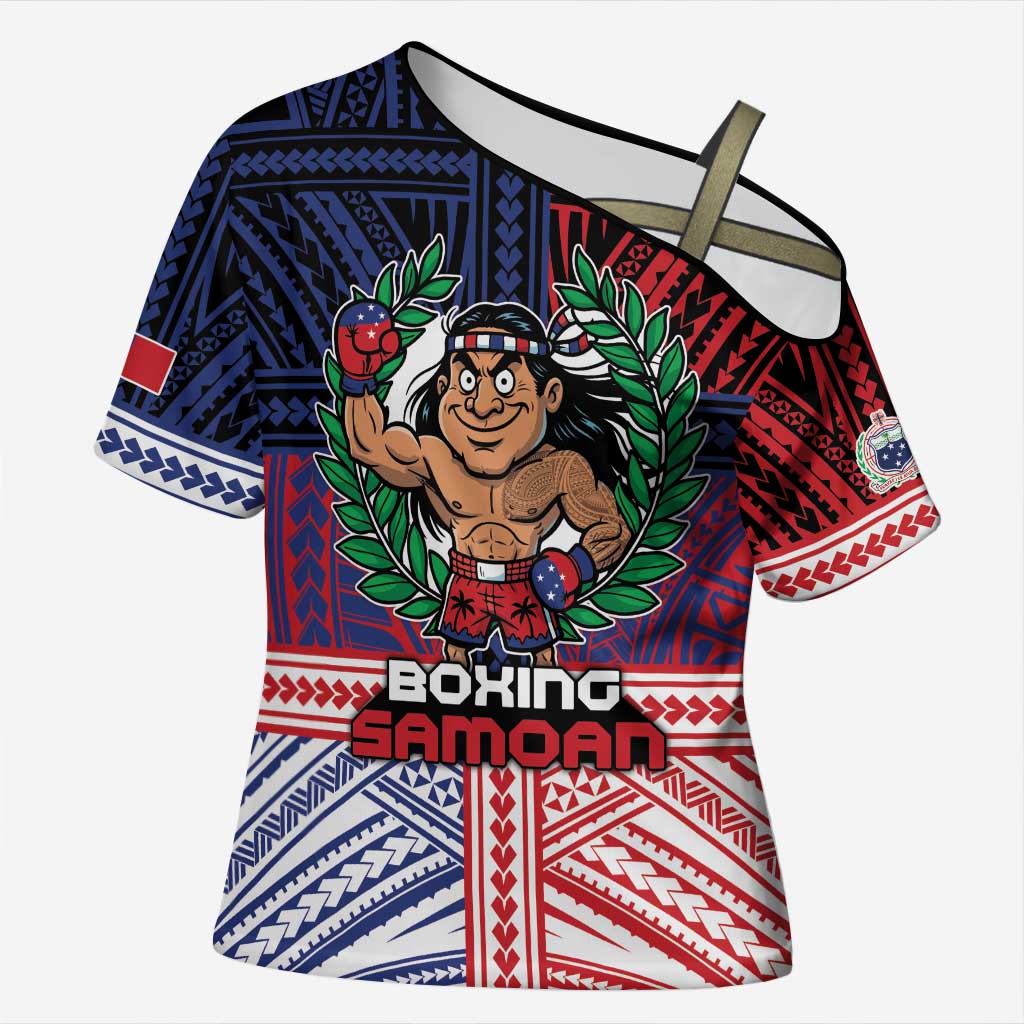 Personalised Samoa Boxing Cross Shoulder Shirt Samoan Boxer Funny Style DT05 Female Red - Polynesian Pride