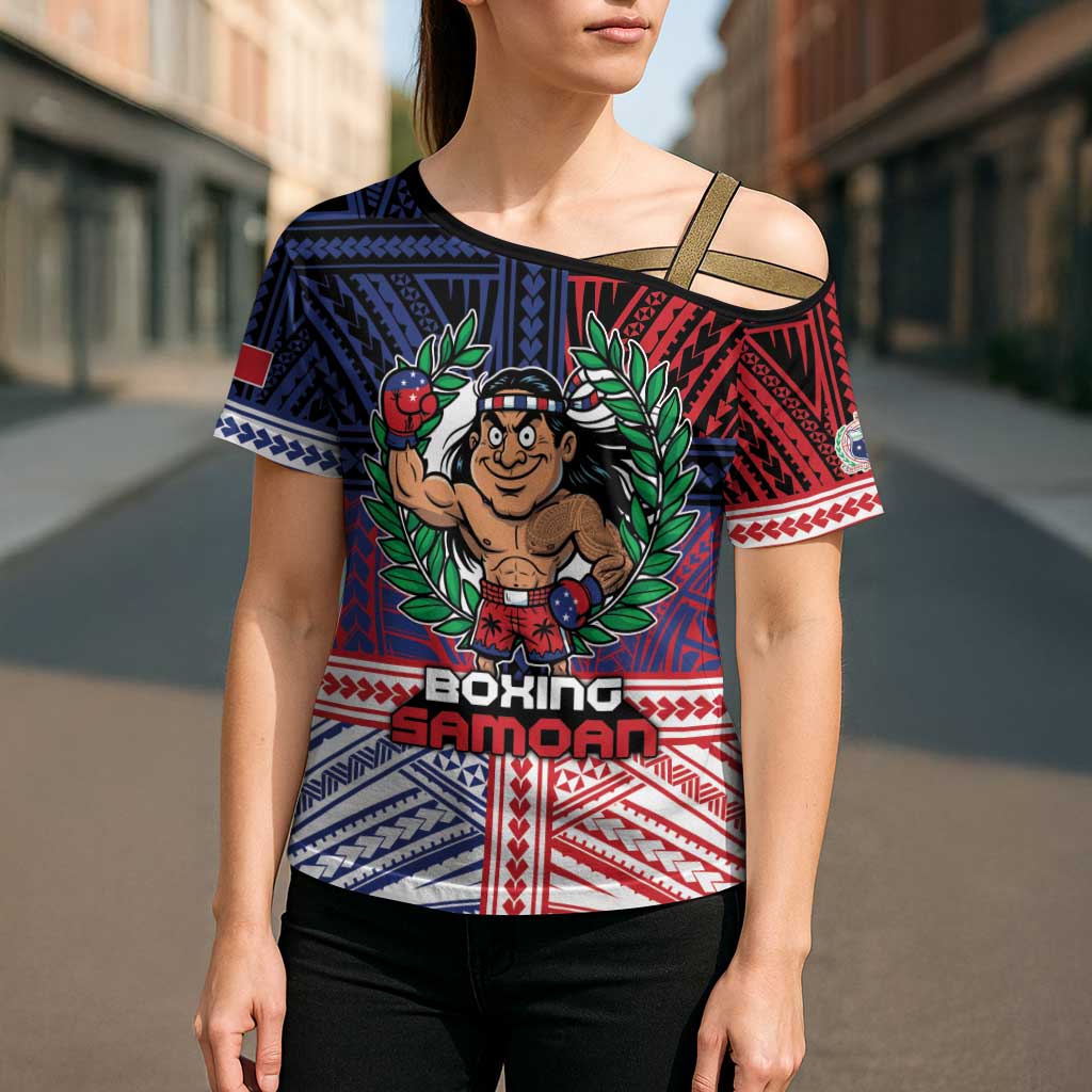 Personalised Samoa Boxing Cross Shoulder Shirt Samoan Boxer Funny Style DT05 - Polynesian Pride
