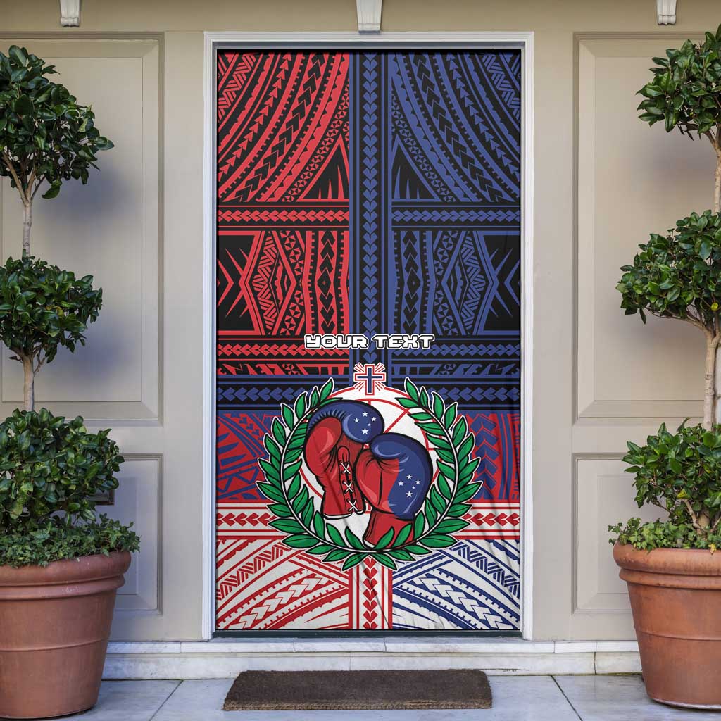 Personalised Samoa Boxing Door Cover Samoan Boxer Funny Style DT05 Red - Polynesian Pride