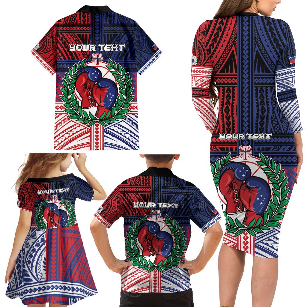 Personalised Samoa Boxing Family Matching Long Sleeve Bodycon Dress and Hawaiian Shirt Samoan Boxer Funny Style DT05 - Polynesian Pride