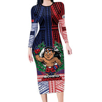 Personalised Samoa Boxing Family Matching Long Sleeve Bodycon Dress and Hawaiian Shirt Samoan Boxer Funny Style DT05 Mom's Dress Red - Polynesian Pride