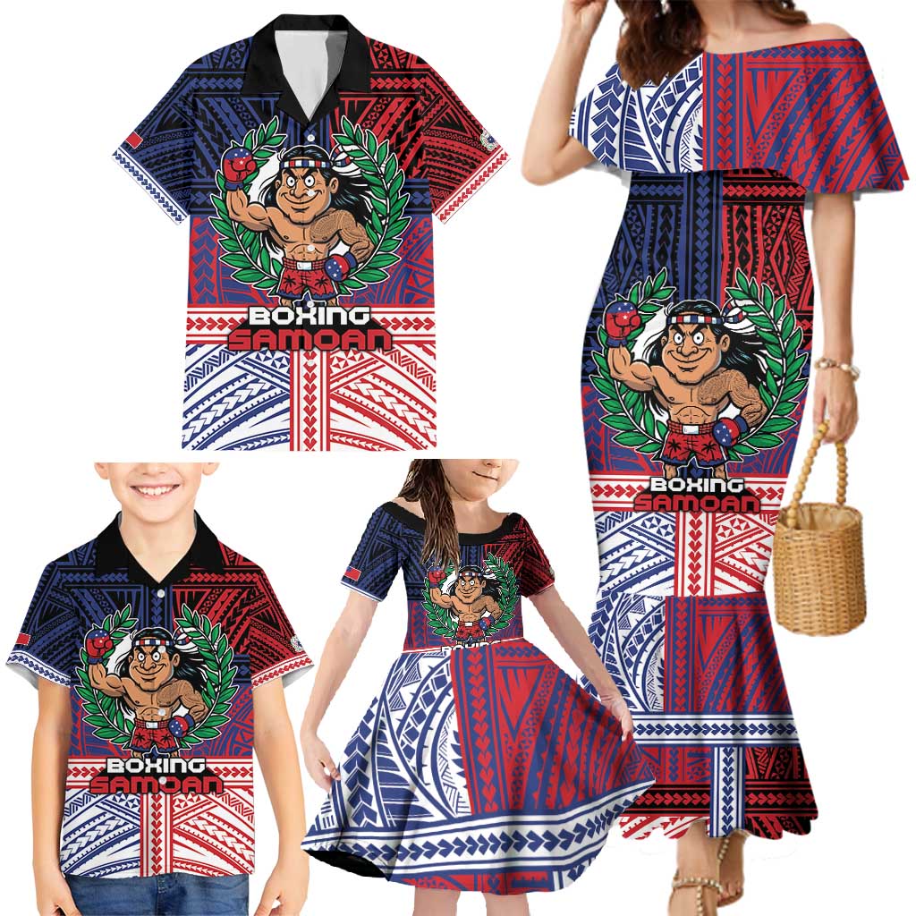 Personalised Samoa Boxing Family Matching Mermaid Dress and Hawaiian Shirt Samoan Boxer Funny Style DT05 - Polynesian Pride