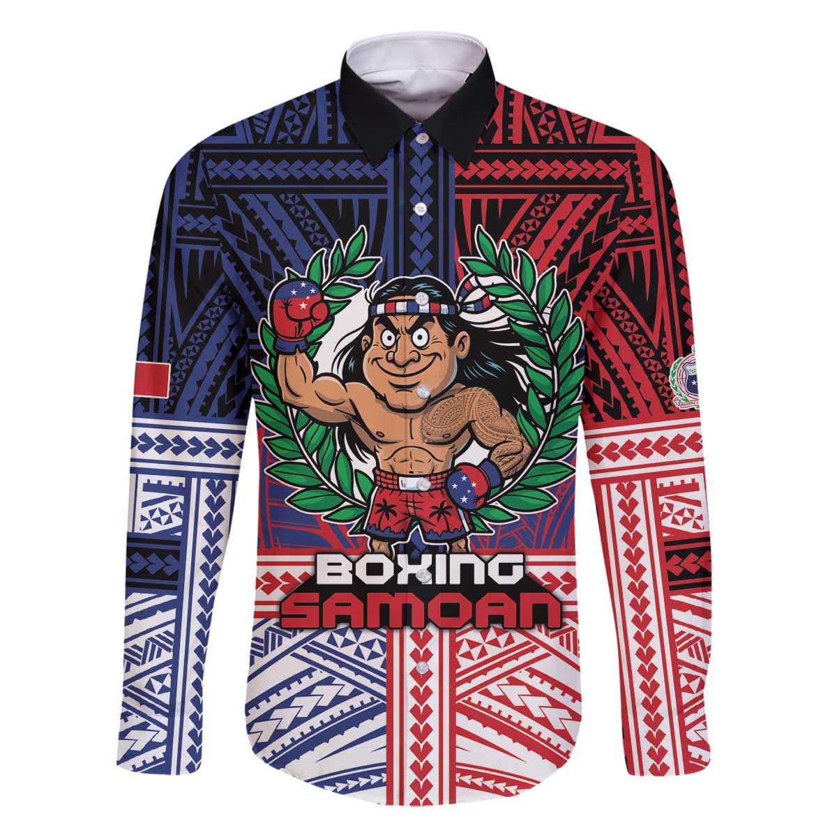 Personalised Samoa Boxing Family Matching Off The Shoulder Long Sleeve Dress and Hawaiian Shirt Samoan Boxer Funny Style DT05 Dad's Shirt - Long Sleeve Red - Polynesian Pride