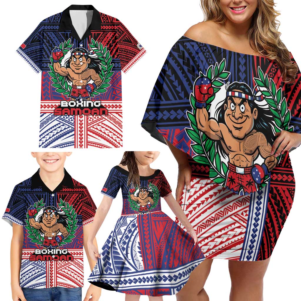 Personalised Samoa Boxing Family Matching Off Shoulder Short Dress and Hawaiian Shirt Samoan Boxer Funny Style DT05 - Polynesian Pride