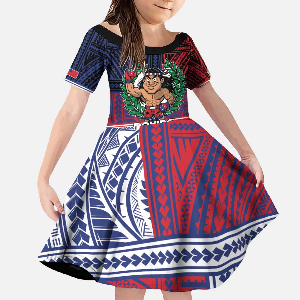 Personalised Samoa Boxing Family Matching Short Sleeve Bodycon Dress and Hawaiian Shirt Samoan Boxer Funny Style DT05 Daughter's Dress Red - Polynesian Pride