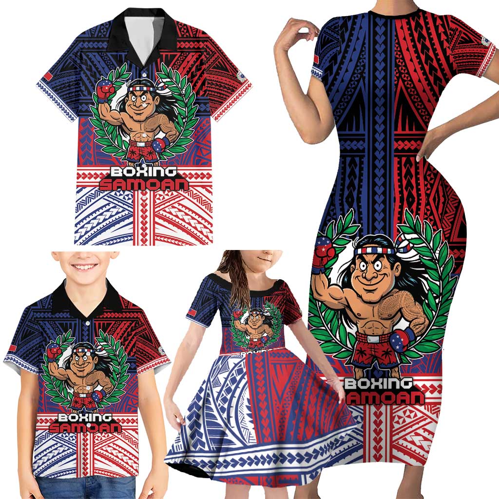 Personalised Samoa Boxing Family Matching Short Sleeve Bodycon Dress and Hawaiian Shirt Samoan Boxer Funny Style DT05 - Polynesian Pride