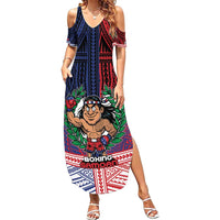 Personalised Samoa Boxing Family Matching Summer Maxi Dress and Hawaiian Shirt Samoan Boxer Funny Style DT05 Mom's Dress Red - Polynesian Pride
