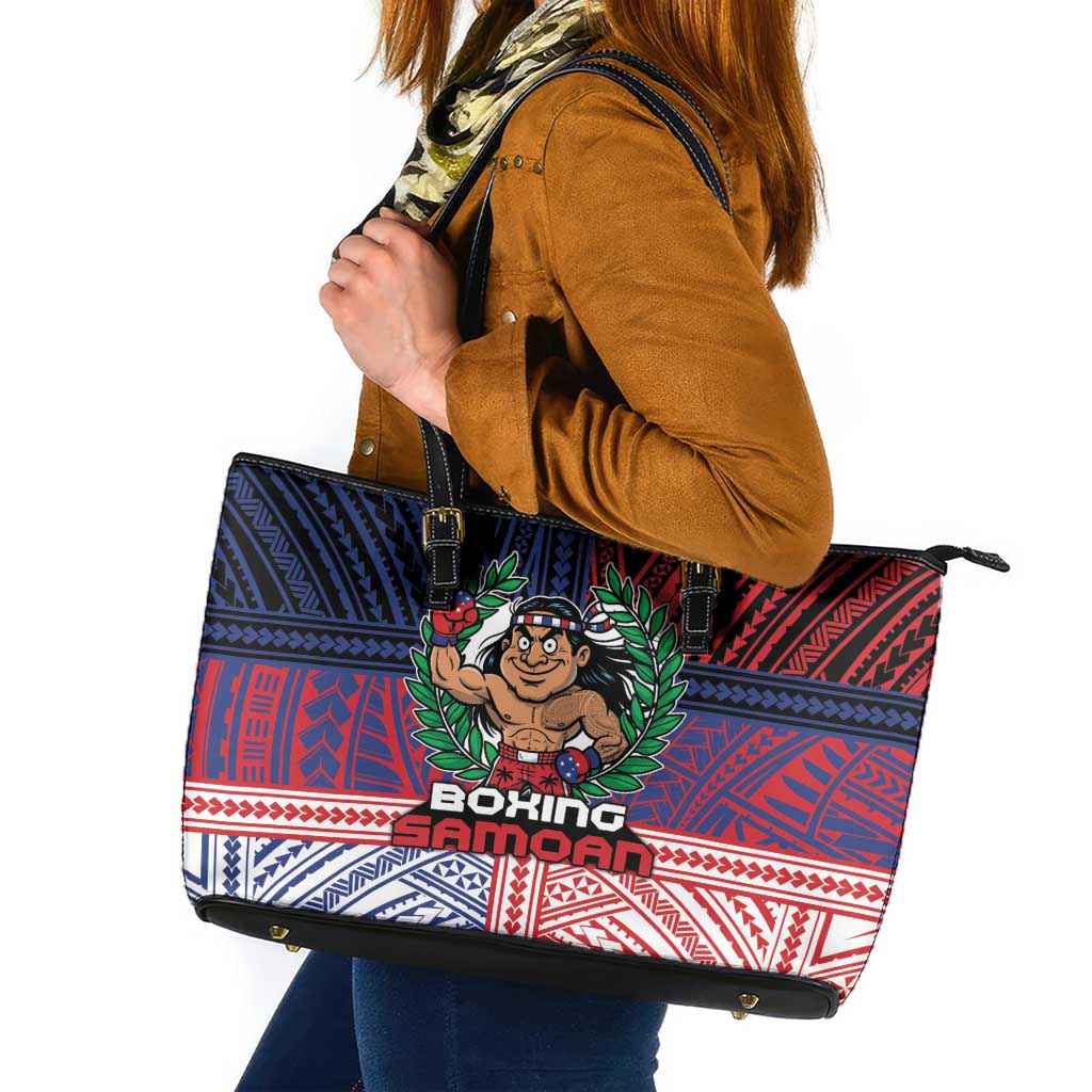 Samoa Boxing Leather Tote Bag Samoan Boxer Funny Style DT05 Red - Polynesian Pride