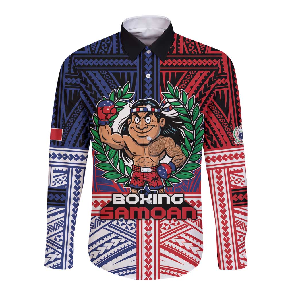 Personalised Samoa Boxing Long Sleeve Button Shirt Samoan Boxer Funny Style - Polynesian Pride