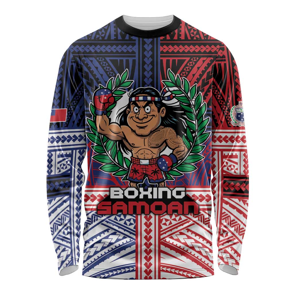 Personalised Samoa Boxing Long Sleeve Shirt Samoan Boxer Funny Style DT05 Unisex Red - Polynesian Pride