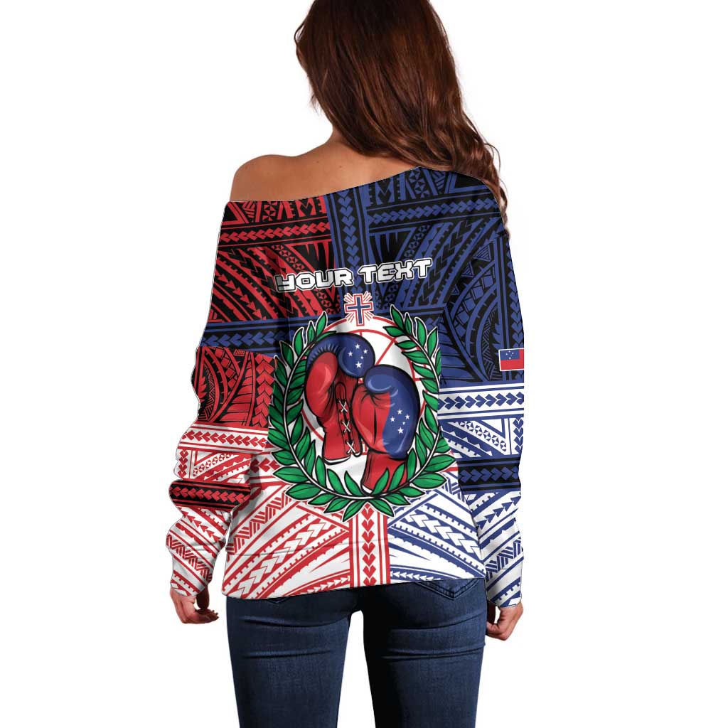 Personalised Samoa Boxing Off Shoulder Sweater Samoan Boxer Funny Style DT05 - Polynesian Pride