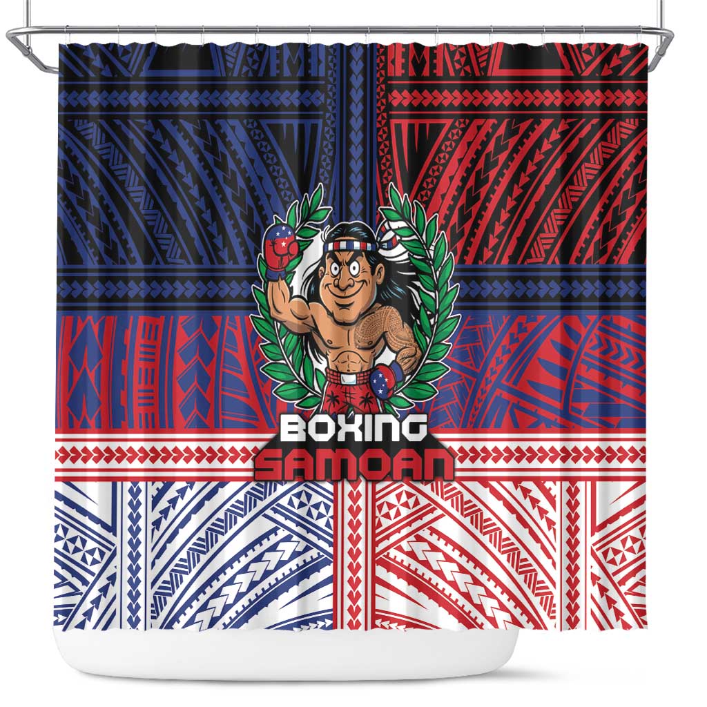 Samoa Boxing Shower Curtain Samoan Boxer Funny Style DT05 Red - Polynesian Pride