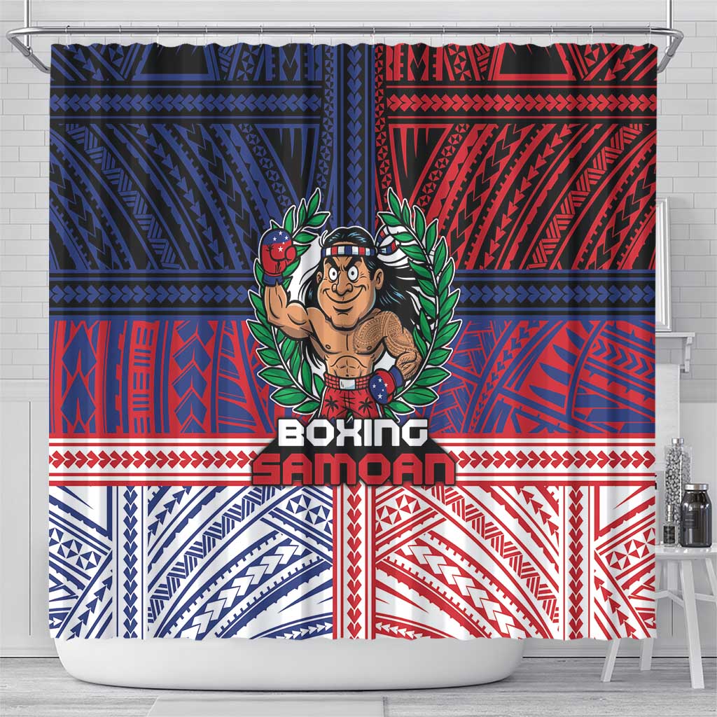 Samoa Boxing Shower Curtain Samoan Boxer Funny Style DT05 - Polynesian Pride