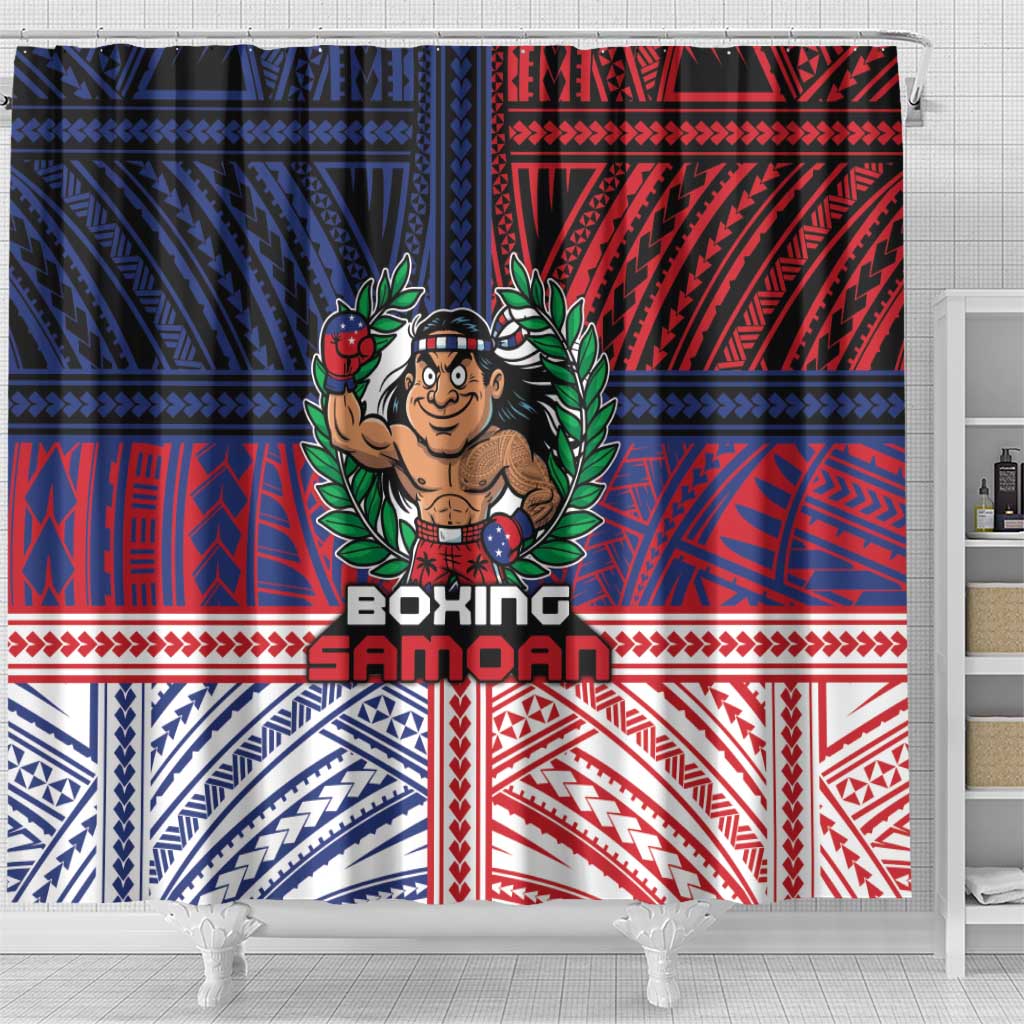 Samoa Boxing Shower Curtain Samoan Boxer Funny Style DT05 - Polynesian Pride