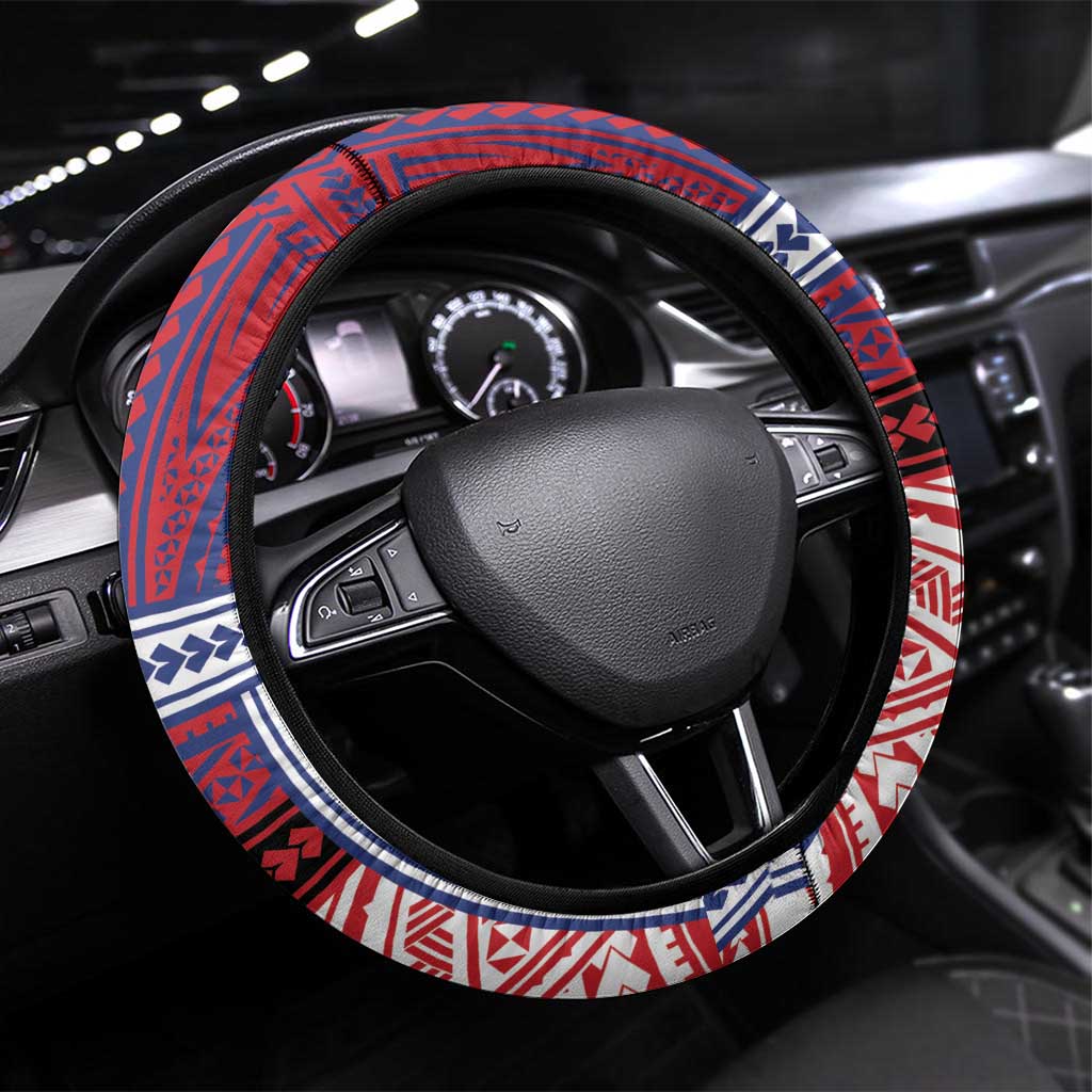 Samoa Boxing Steering Wheel Cover Samoan Boxer Funny Style DT05 Universal Fit Red - Polynesian Pride