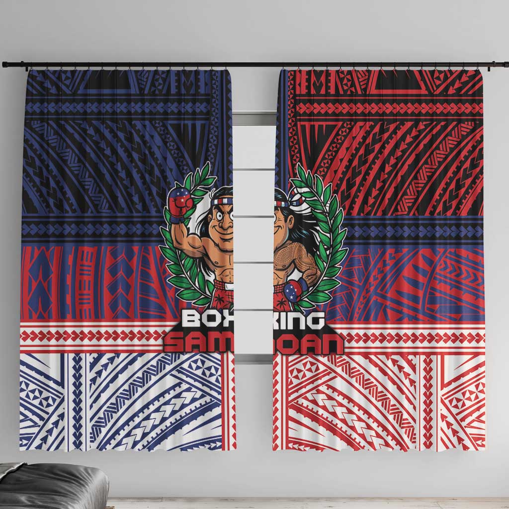 Samoa Boxing Window Curtain Samoan Boxer Funny Style DT05 With Hooks Red - Polynesian Pride