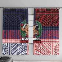 Samoa Boxing Window Curtain Samoan Boxer Funny Style DT05 With Hooks Red - Polynesian Pride