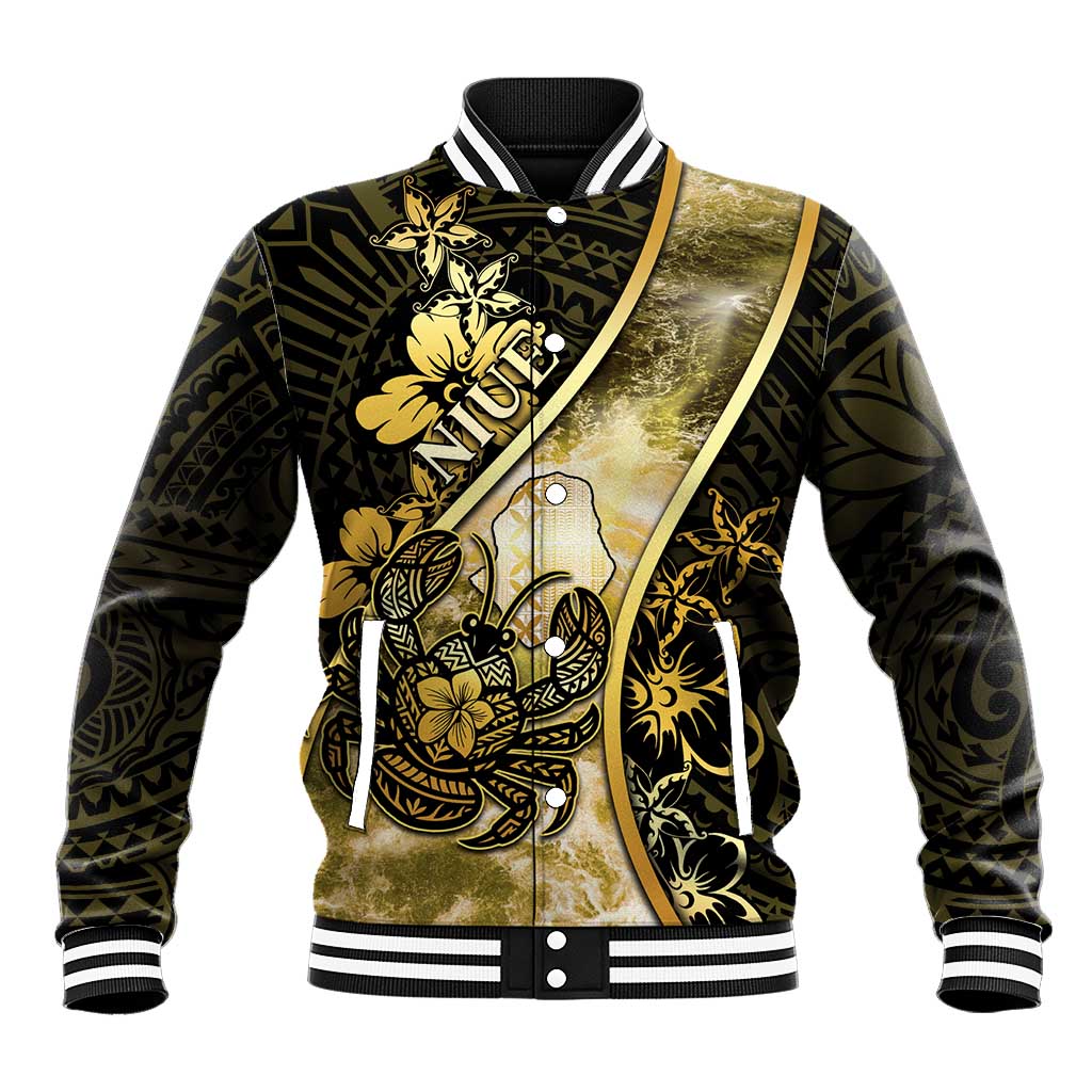 Personalised Niue Baseball Jacket Niuean Crab Waves Style