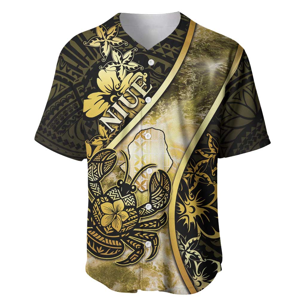 Personalised Niue Baseball Jersey Niuean Crab Waves Style