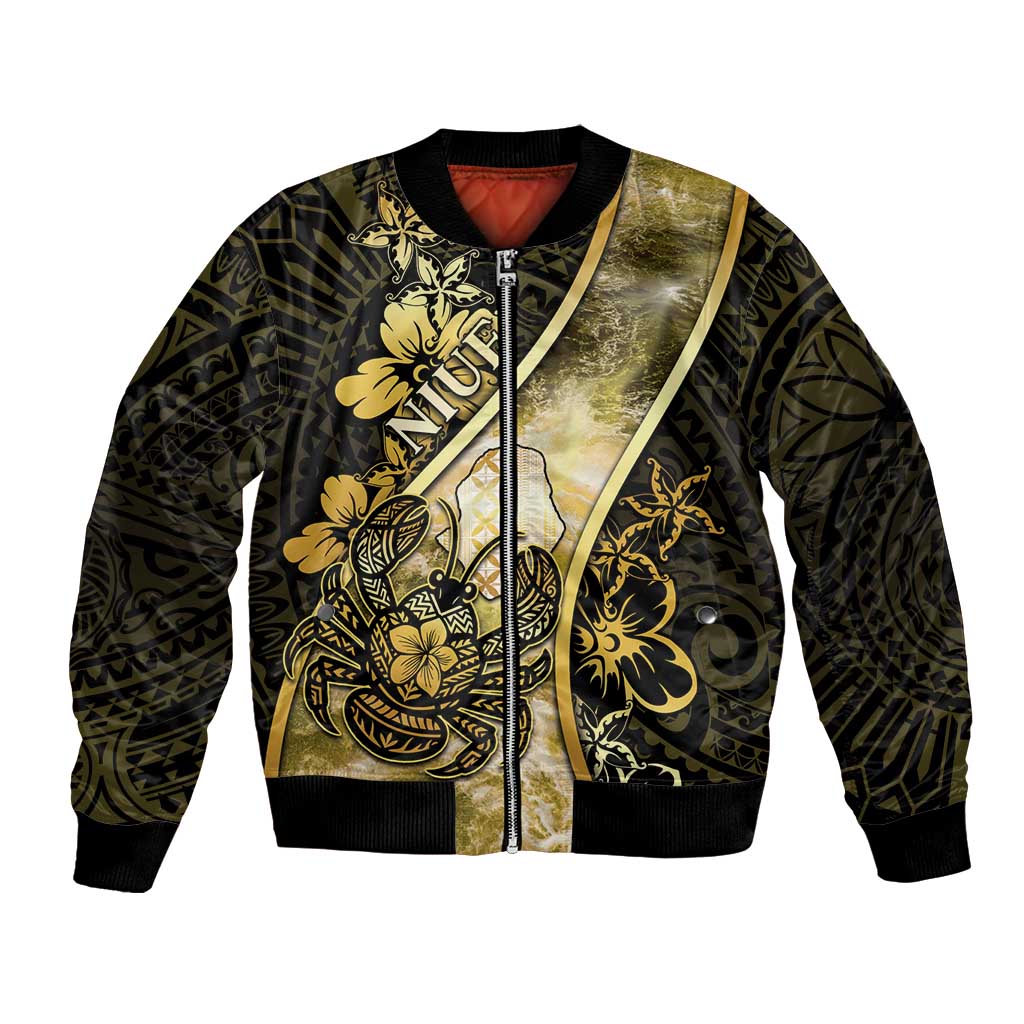 Personalised Niue Bomber Jacket Niuean Crab Waves Style