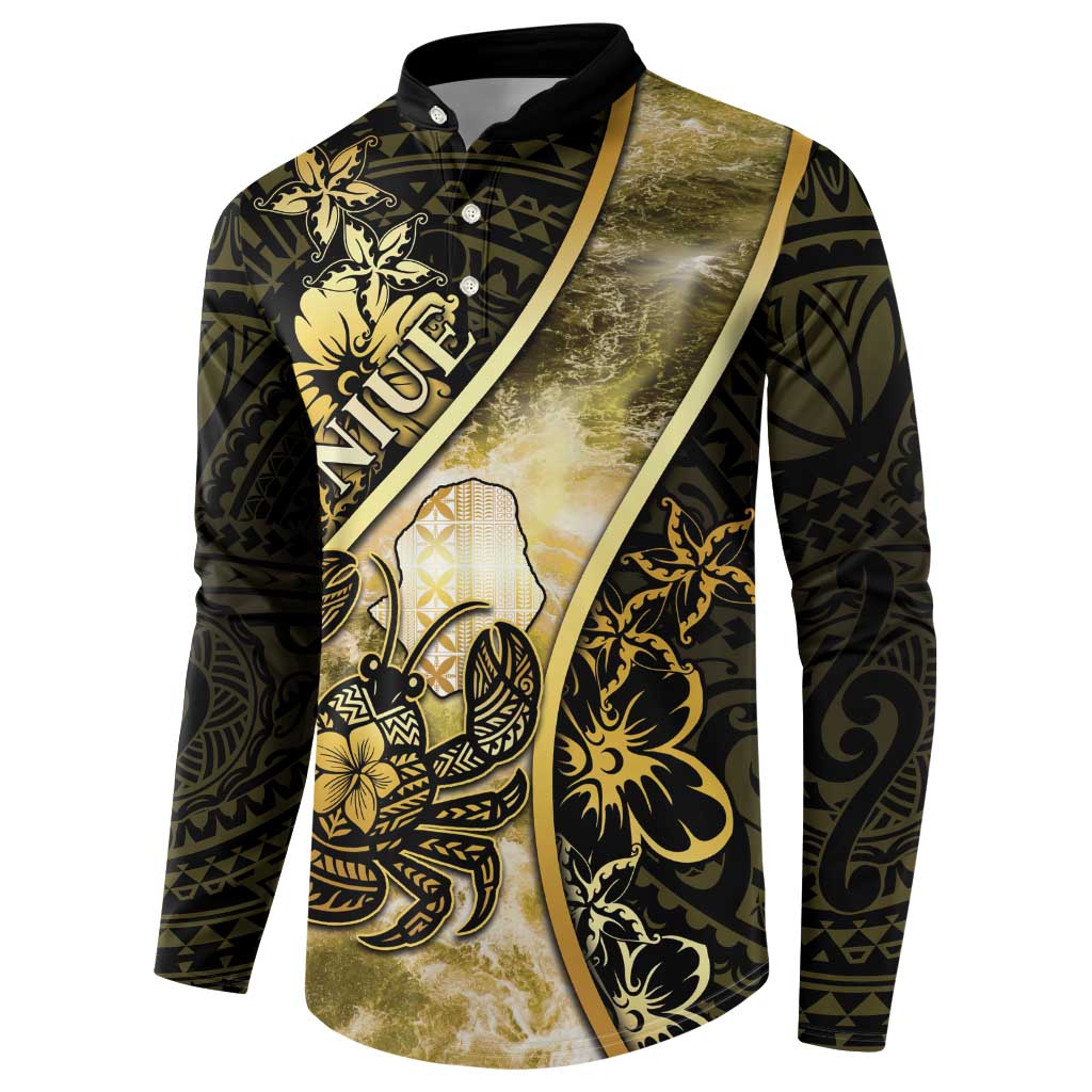 Personalised Niue Button Sweatshirt Niuean Crab Waves Style