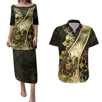 Personalised Niue Couples Matching Puletasi and Hawaiian Shirt Niuean Crab Waves Style