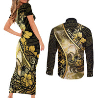 Personalised Niue Couples Matching Short Sleeve Bodycon Dress and Long Sleeve Button Shirt Niuean Crab Waves Style