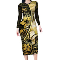 Personalised Niue Family Matching Long Sleeve Bodycon Dress and Hawaiian Shirt Niuean Crab Waves Style