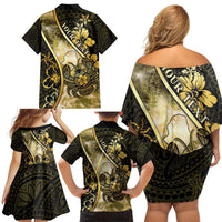 Personalised Niue Family Matching Off Shoulder Short Dress and Hawaiian Shirt Niuean Crab Waves Style