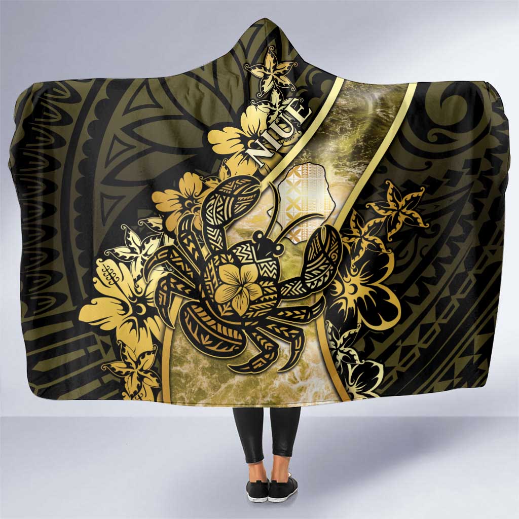 Niue Hooded Blanket Niuean Crab Waves Style