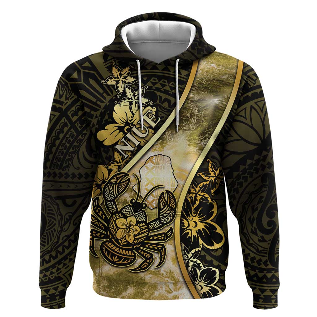 Personalised Niue Hoodie Niuean Crab Waves Style DT05 Pullover Hoodie Gold - Polynesian Pride