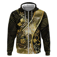 Personalised Niue Hoodie Niuean Crab Waves Style DT05 Zip Hoodie Gold - Polynesian Pride