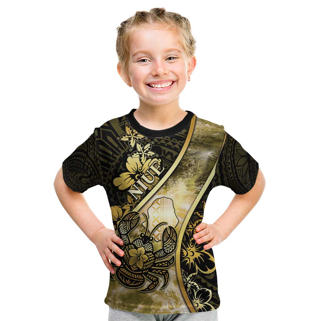 Personalised Niue Kid T Shirt Niuean Crab Waves Style
