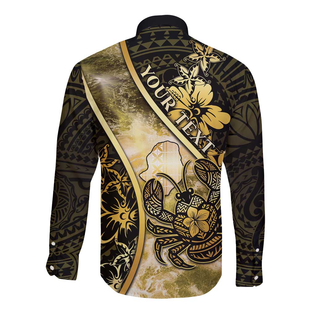Personalised Niue Long Sleeve Button Shirt Niuean Crab Waves Style