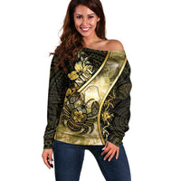 Personalised Niue Off Shoulder Sweater Niuean Crab Waves Style