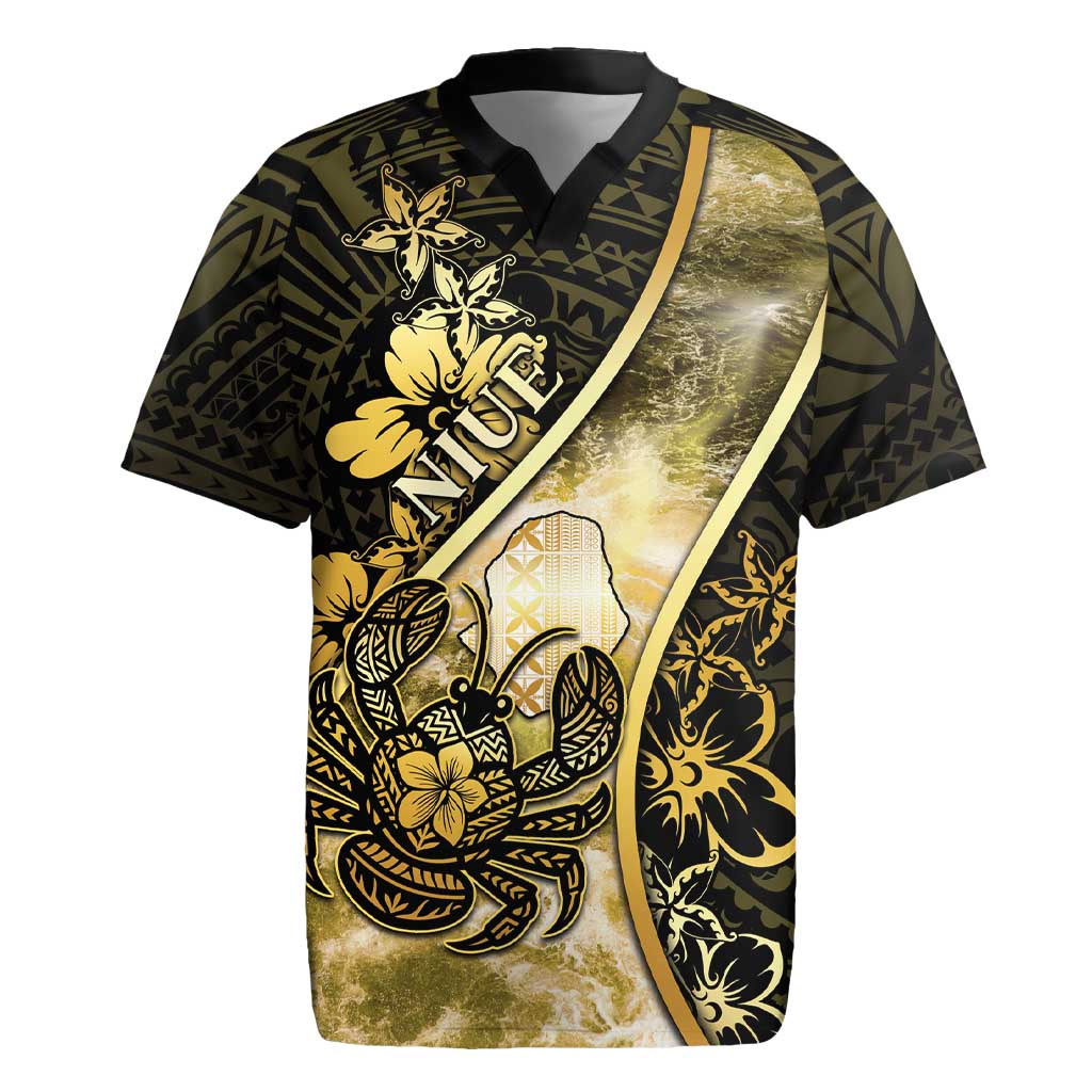 Personalised Niue Rugby Jersey Niuean Crab Waves Style DT05 Gold - Polynesian Pride