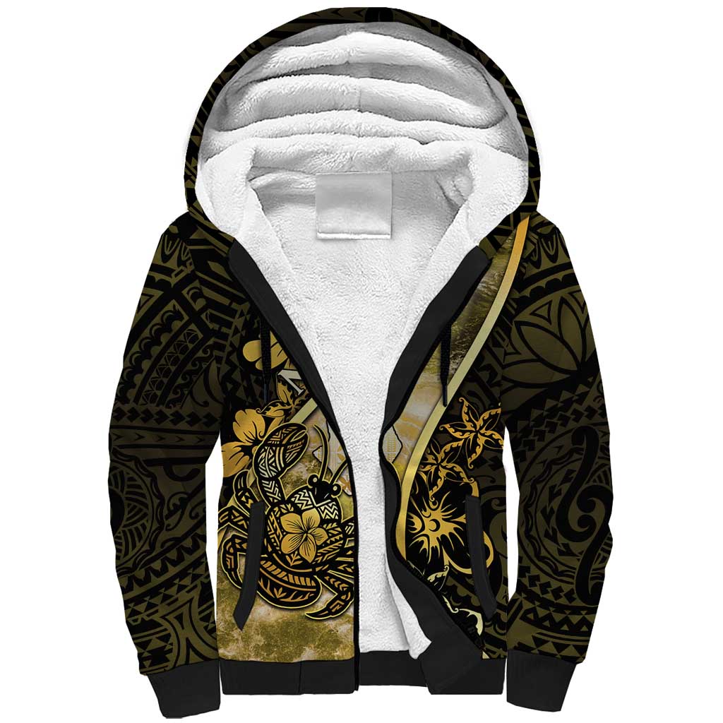 Personalised Niue Sherpa Hoodie Niuean Crab Waves Style