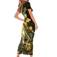 Personalised Niue Short Sleeve Bodycon Dress Niuean Crab Waves Style