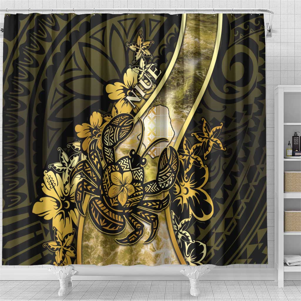 Niue Shower Curtain Niuean Crab Waves Style