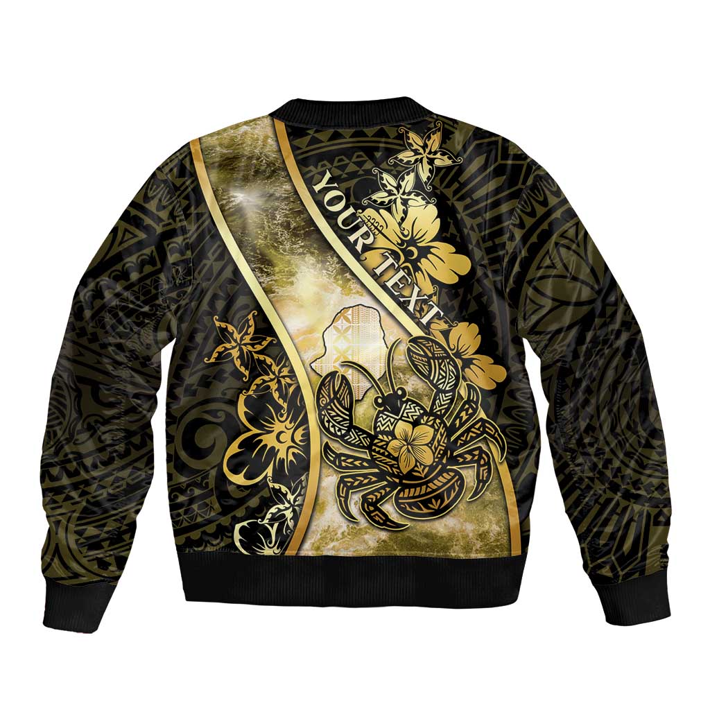 Personalised Niue Sleeve Zip Bomber Jacket Niuean Crab Waves Style