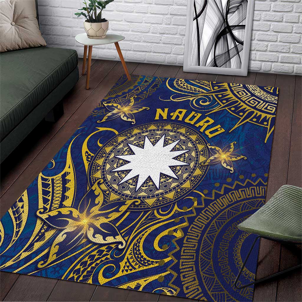 Nauru Area Rug Hibiscus Polynesian Tribal Pattern DT05 Navy - Polynesian Pride