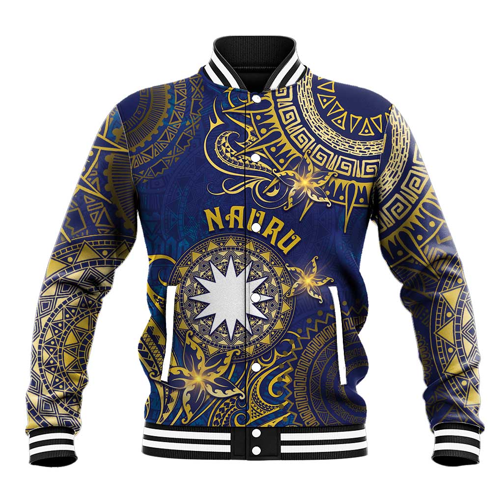 Personalised Nauru Baseball Jacket Hibiscus Polynesian Tribal Pattern DT05 Unisex Navy - Polynesian Pride