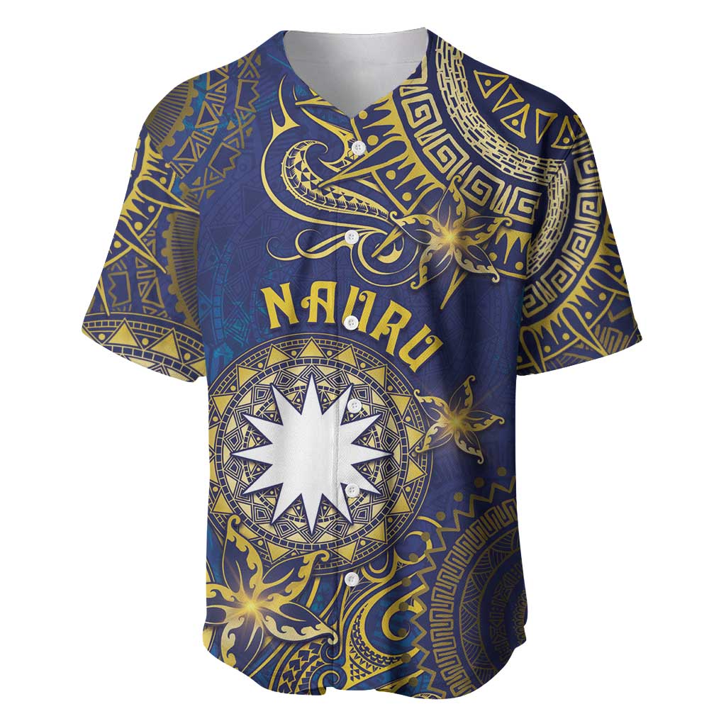 Personalised Nauru Baseball Jersey Hibiscus Polynesian Tribal Pattern DT05 Navy - Polynesian Pride