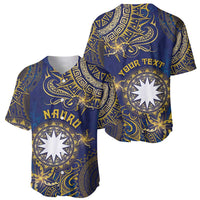 Personalised Nauru Baseball Jersey Hibiscus Polynesian Tribal Pattern