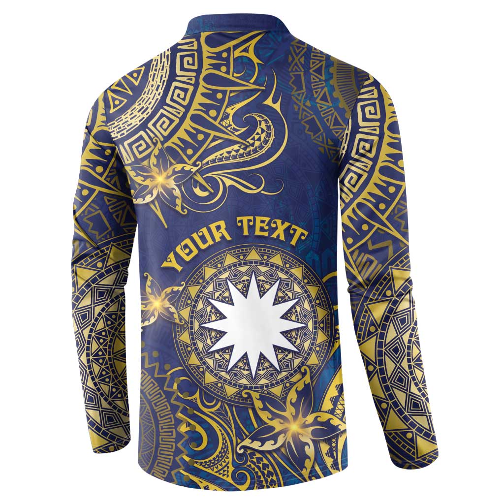 Personalised Nauru Button Sweatshirt Hibiscus Polynesian Tribal Pattern DT05 - Polynesian Pride