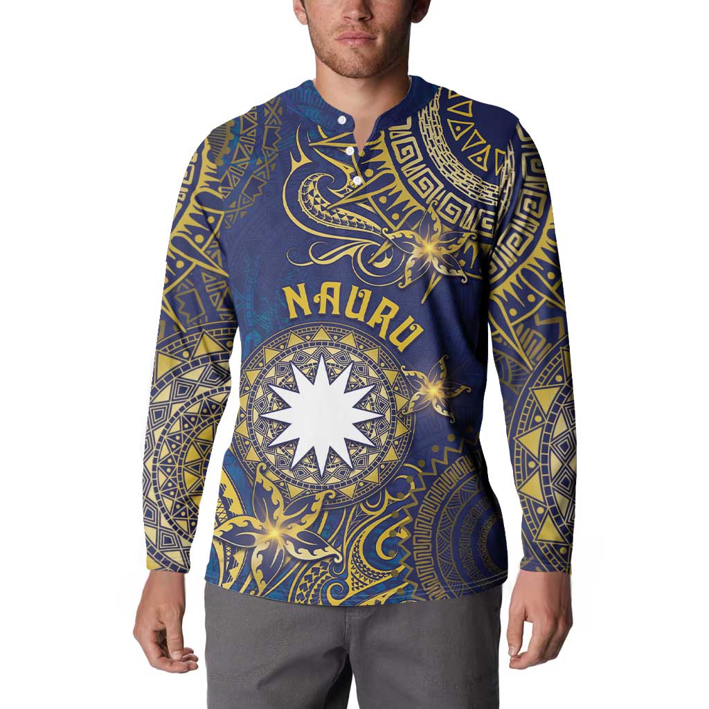 Personalised Nauru Button Sweatshirt Hibiscus Polynesian Tribal Pattern DT05 - Polynesian Pride