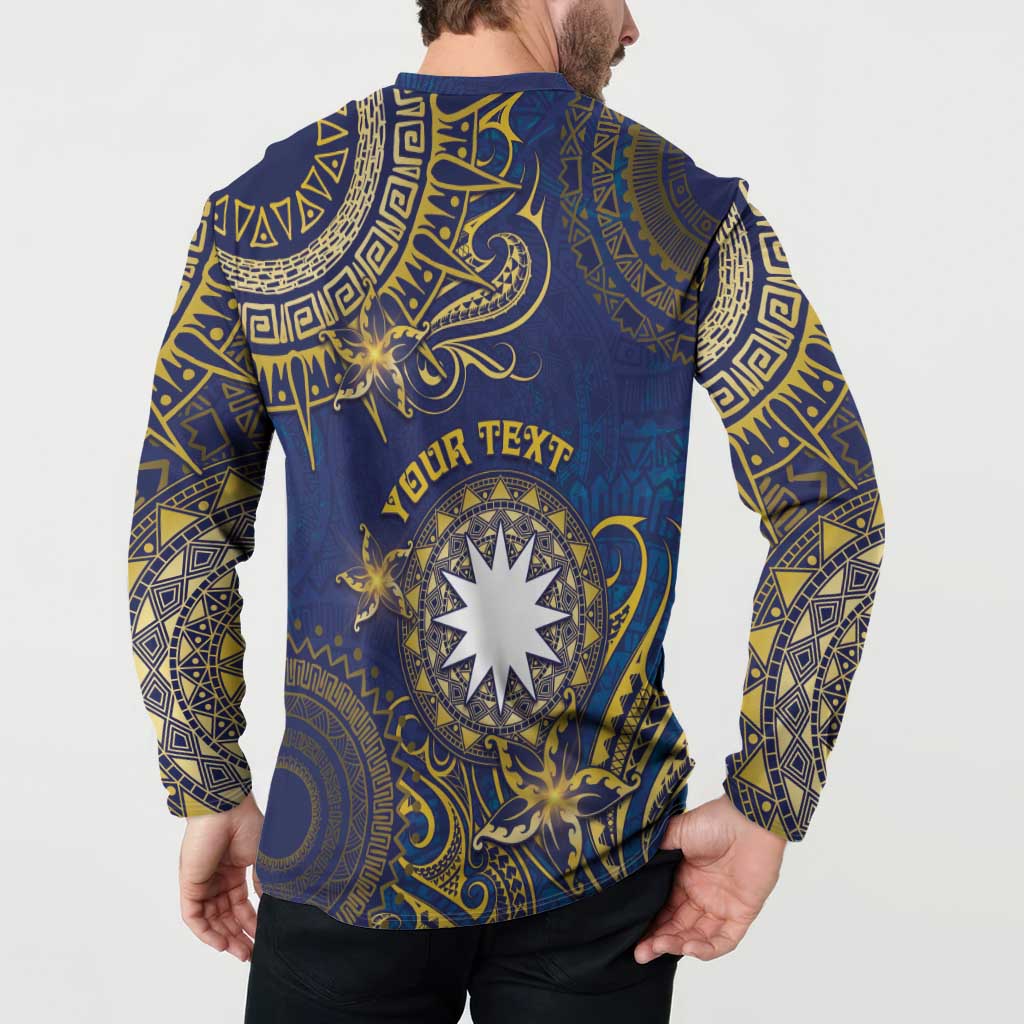 Personalised Nauru Button Sweatshirt Hibiscus Polynesian Tribal Pattern DT05 - Polynesian Pride